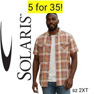 Solaris Rust Checked Button Down Collar Short Sleeve Button Shirt Sale 5 for 35